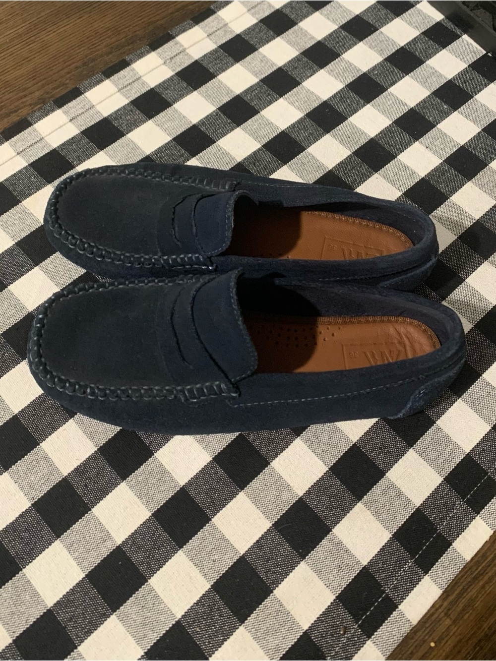 Zara Navy Suede Penny Loafers Euro 6